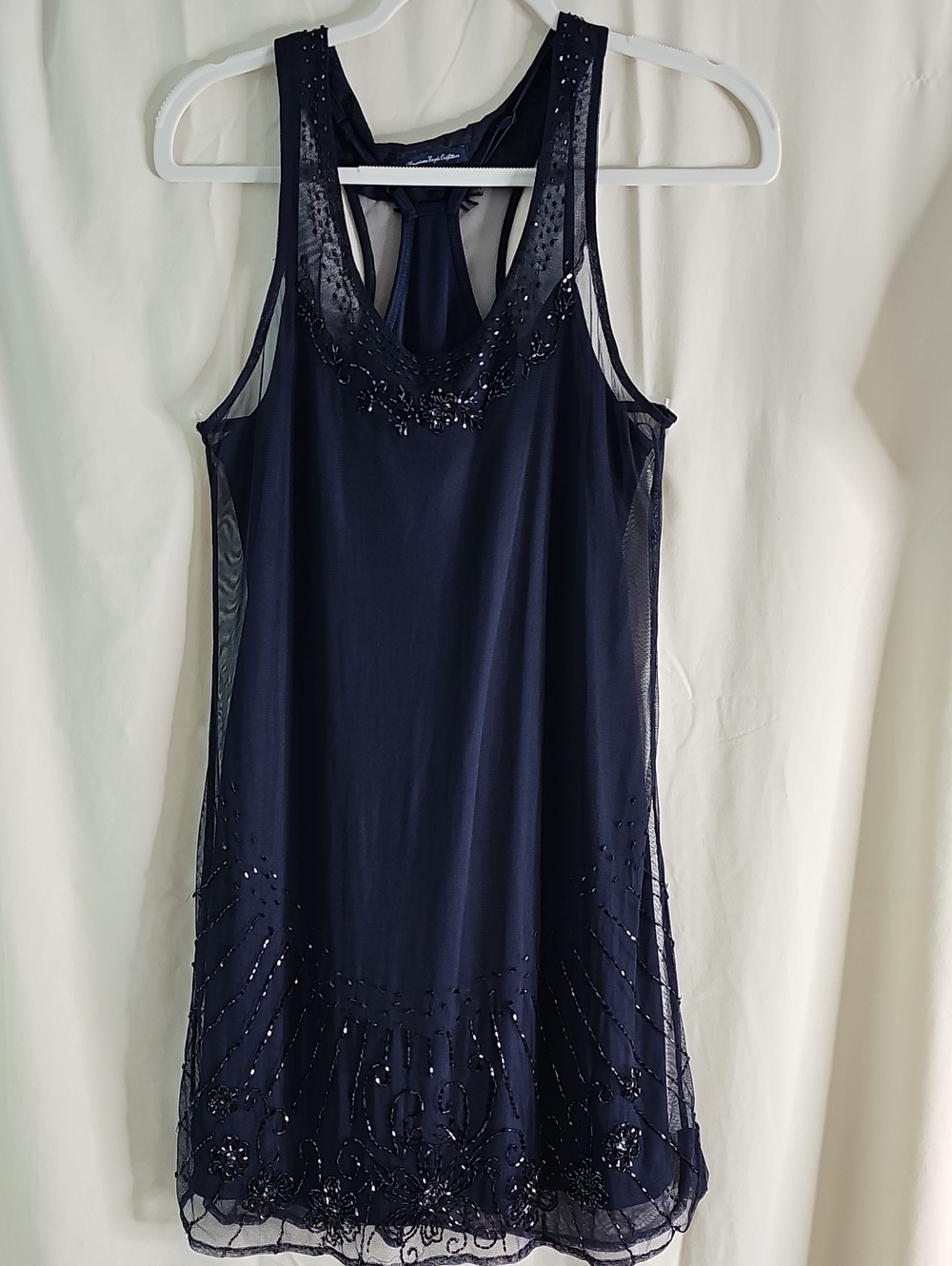 American Eagle Outfitters Navy Beaded Mesh Detail Tank Dress
